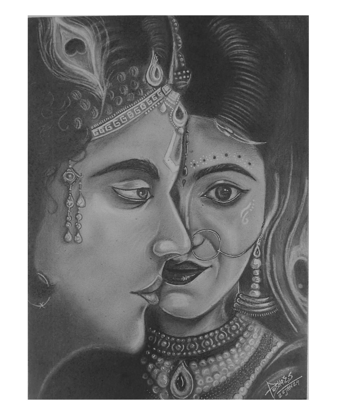 Pencil portrait of Radha Krishna