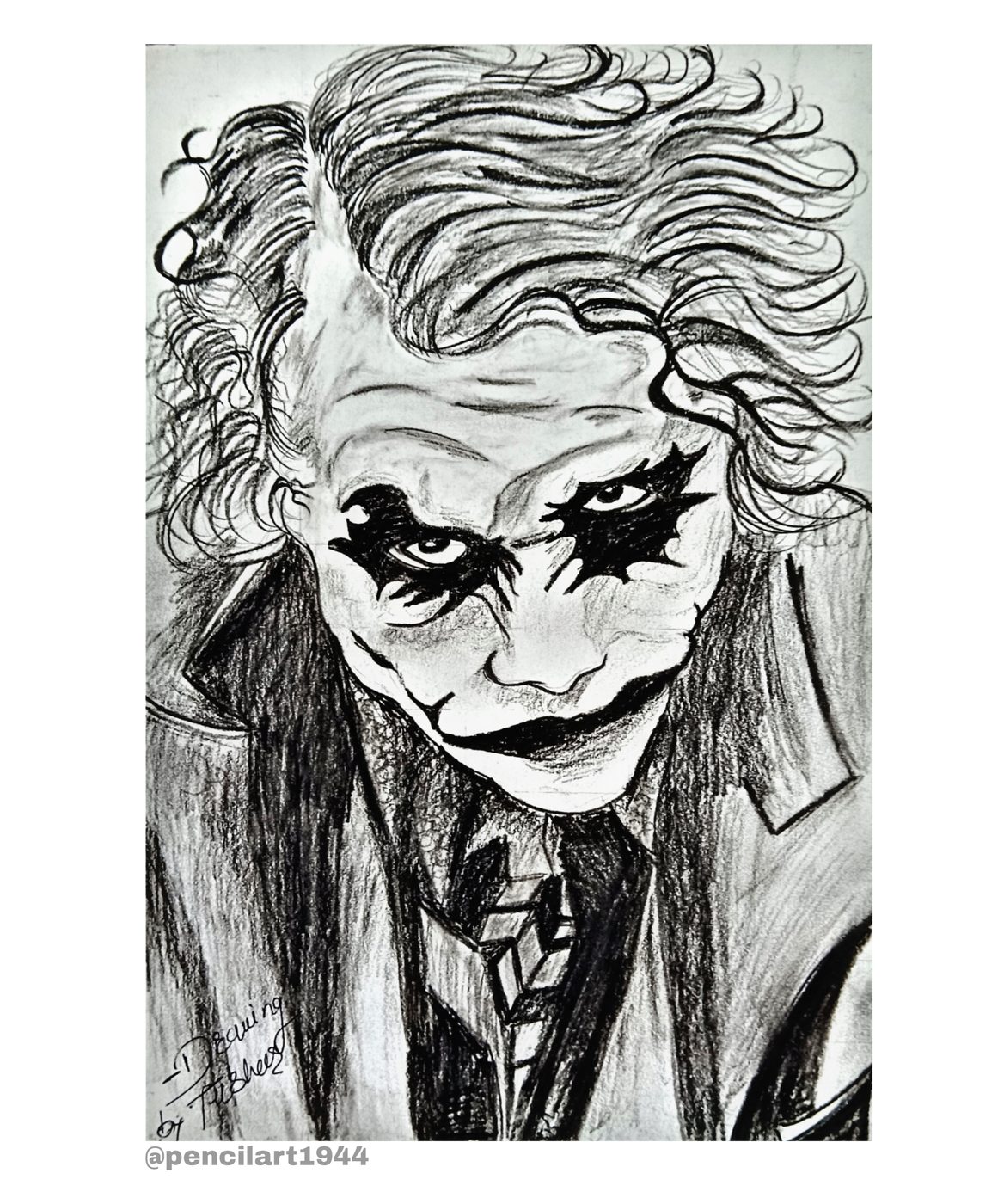 Charcoal portrait sketch of the Joker character